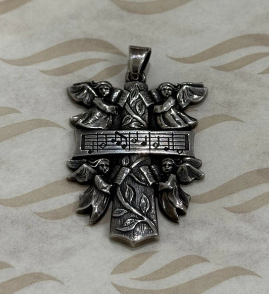 Pre-Owned James Avery Retired Sterling Silver Amazing Grace Angels Cross Pendant