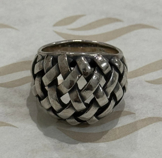 Pre-Owned James Avery Retired Sterling Silver Basket Weave Dome Ring Size 7