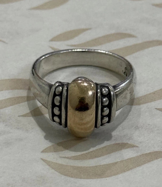 Pre-Owned James Avery Retired 14K and Sterling Silver Thatch Beaded Dome Ring Size 7.5