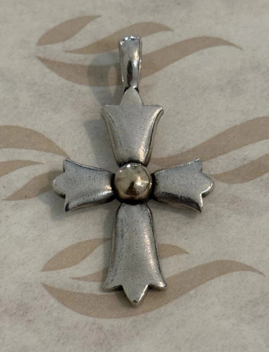 Pre-Owned James Avery Retired Cross Silver Pendant with 14kt Gold Center