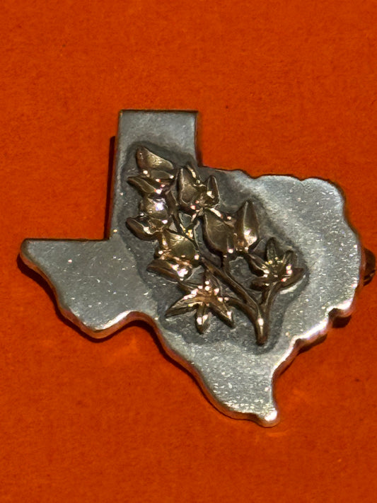 Pre Owned James Avery Retired Rare Silver and 14k Gold Texas Bluebonnet Pendant or Pin