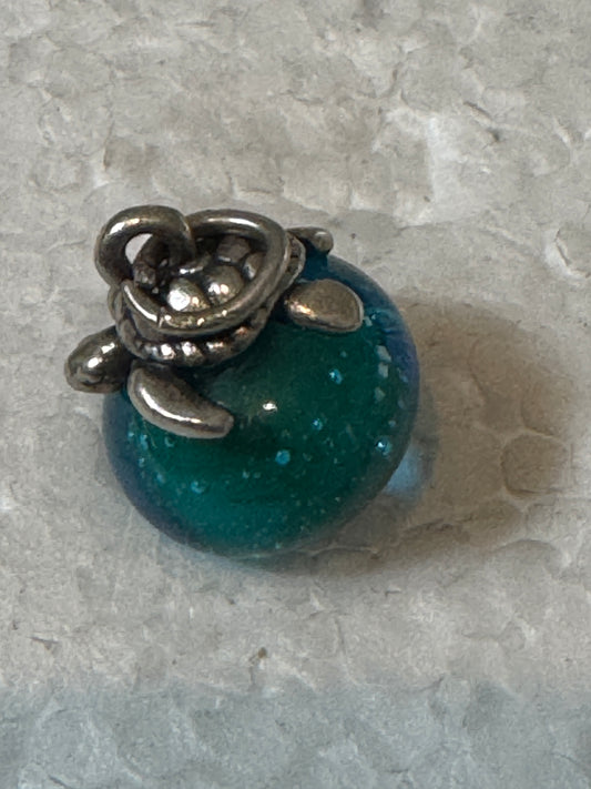 Pre Owned James Avery Retired Silver Sea Turtle Glass Art Finial Bead Charm