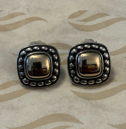 Pre-Owned James Avery Retired Sterling 14k Gold Beaded Dome Earrings