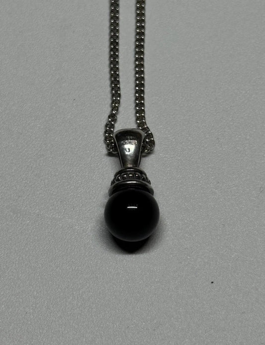 Pre-Owned James Avery Retired Sterling Silver Beaded Black Onyx Pendant 18” Necklace