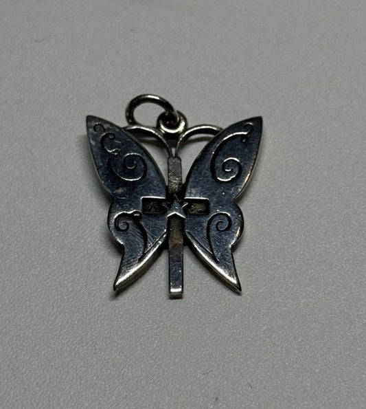 Pre-Owned James Avery Retired Sterling Silver Butterfly Cross and Star Pendant