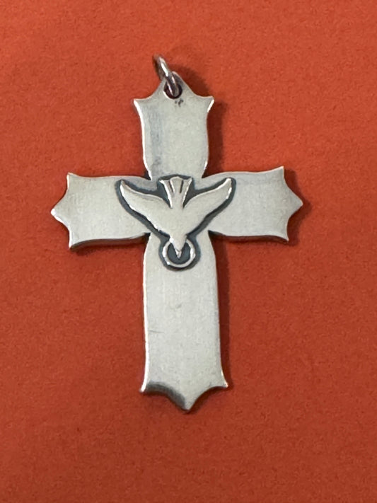 Pre Owned James Avery Retired Silver Descending Dove Holy Spirit Cross In Box And Pouch 3”