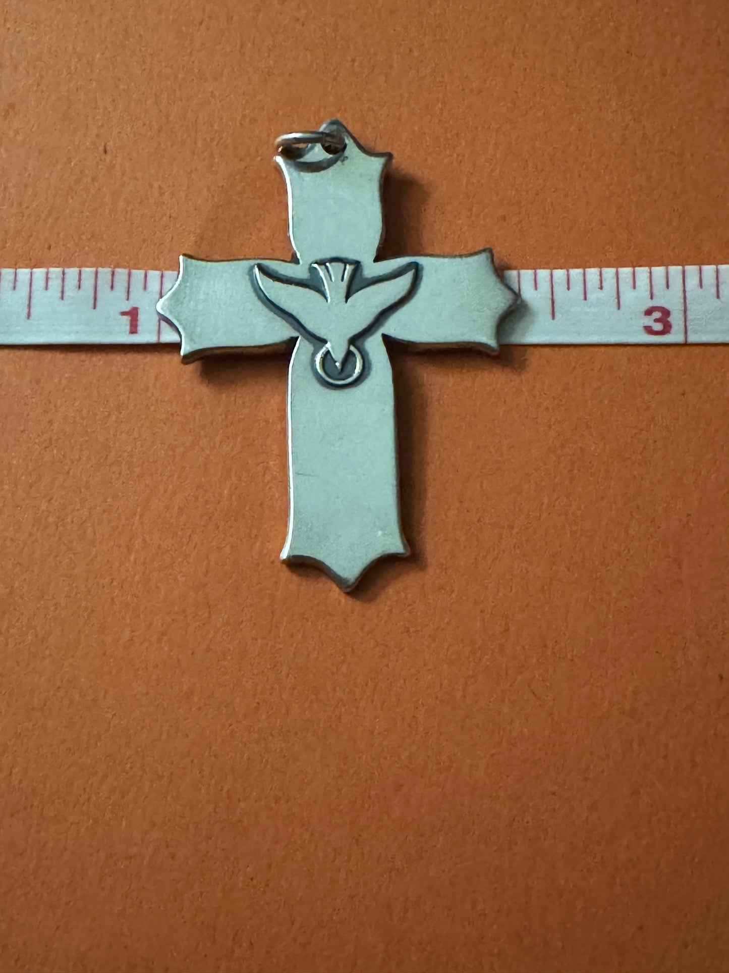 Pre Owned James Avery Retired Silver Descending Dove Holy Spirit Cross In Box And Pouch 3”