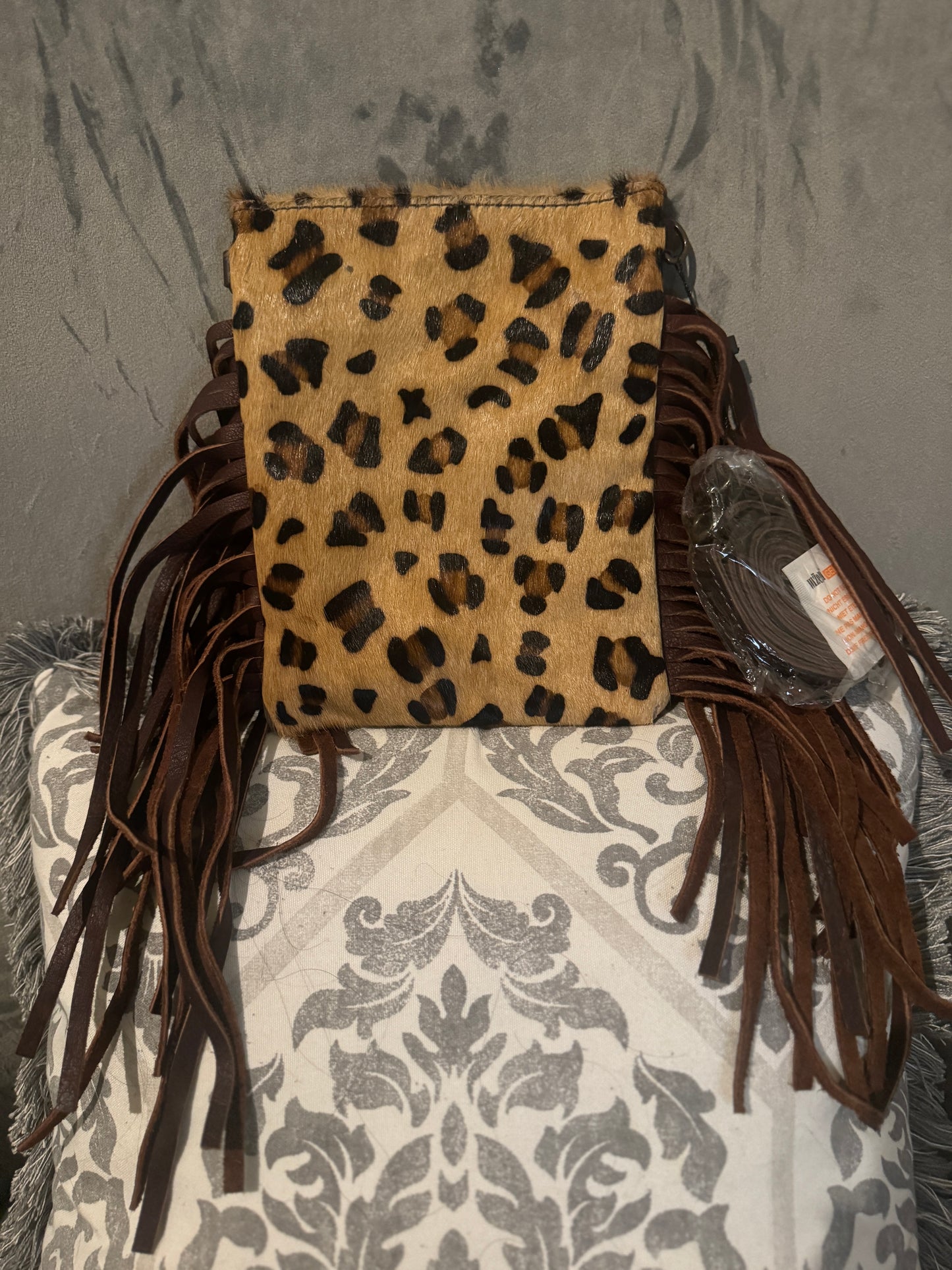 Brand New Leather American Darling Fringe Leopard Print Crossbody Purse