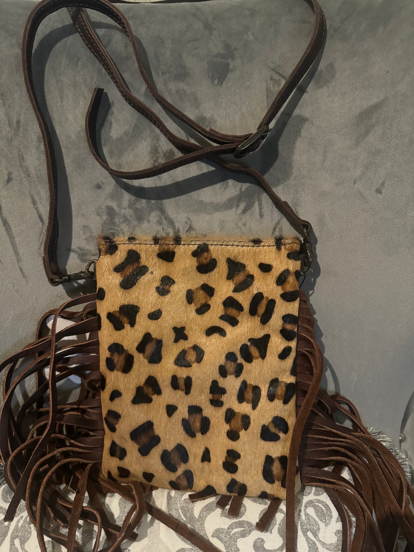 Brand New Leather American Darling Fringe Leopard Print Crossbody Purse