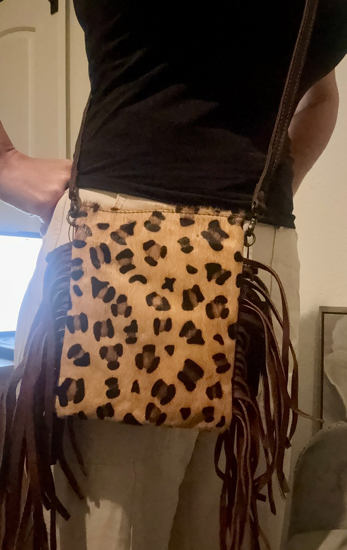 Brand New Leather American Darling Fringe Leopard Print Crossbody Purse