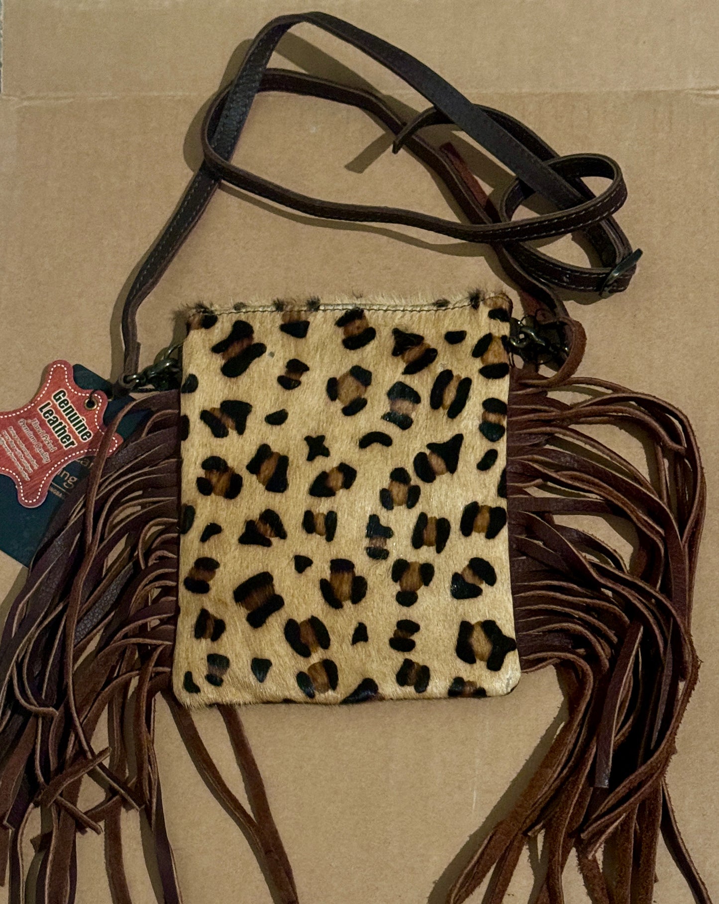 Brand New Leather American Darling Fringe Leopard Print Crossbody Purse