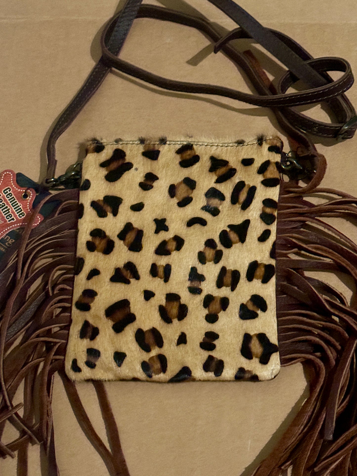 Brand New Leather American Darling Fringe Leopard Print Crossbody Purse