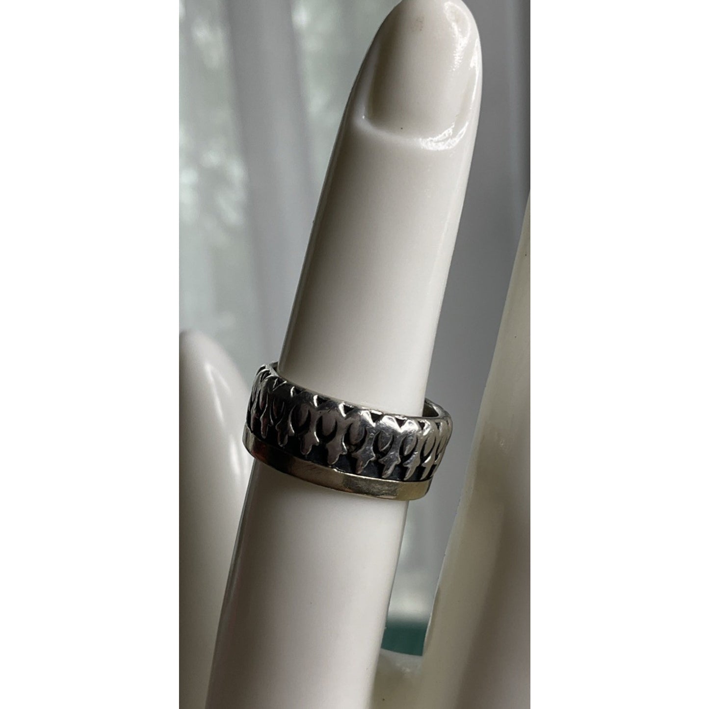 Vintage Egyptian Ankh Sterling Silver & 14K Band Ring Wide Band Size 5.5