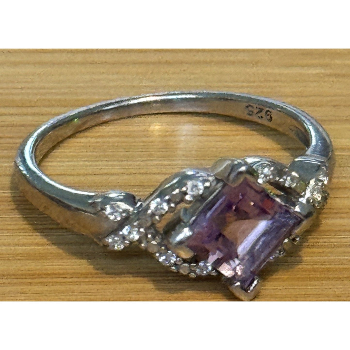 Sterling Silver Amethyst Princess Cut Ring Purple Gemstone Ring Size 9.5
