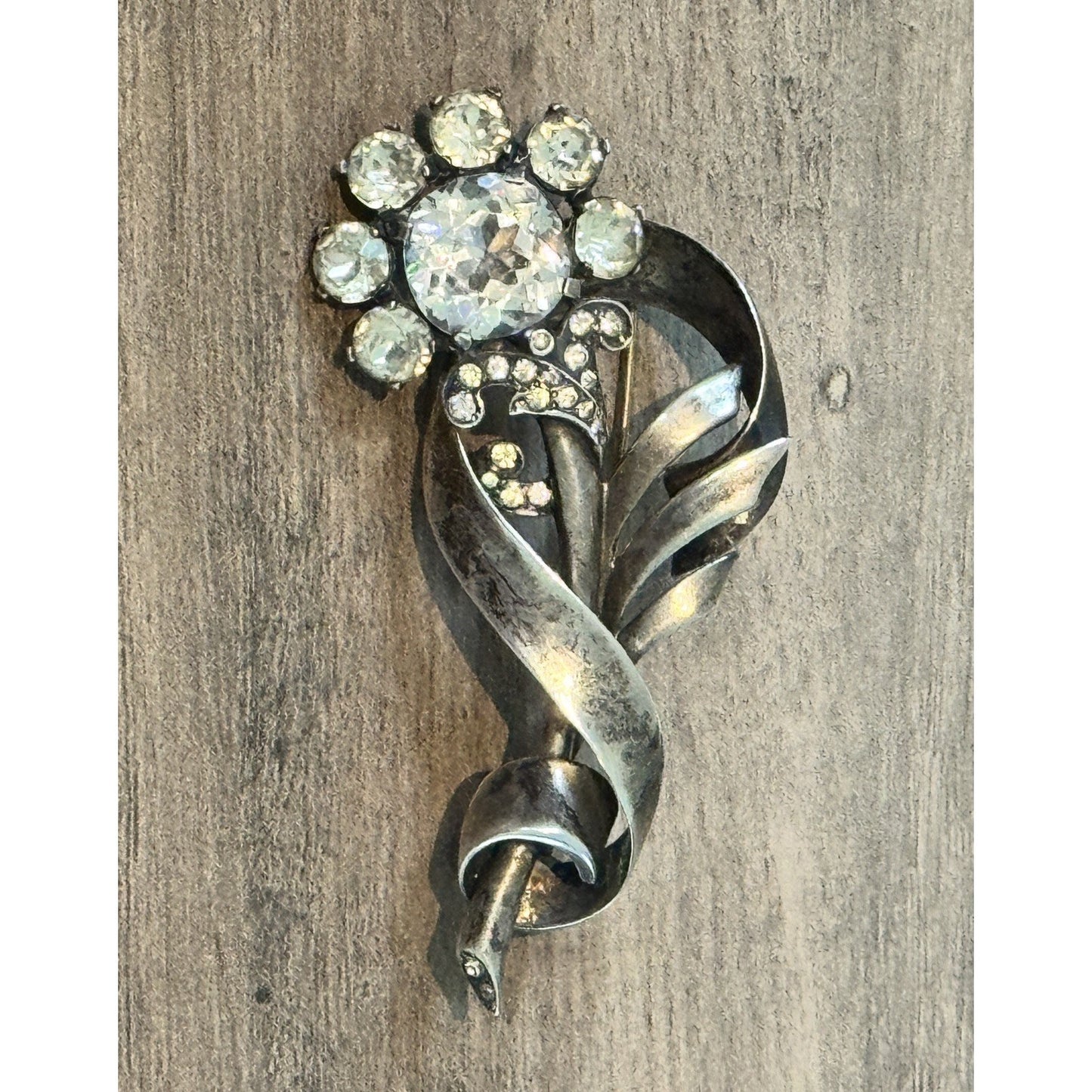 Vintage Mazer Sterling Silver Rhinestone Flower Brooch 3” 30’s - 40s’ WWII 34 gr