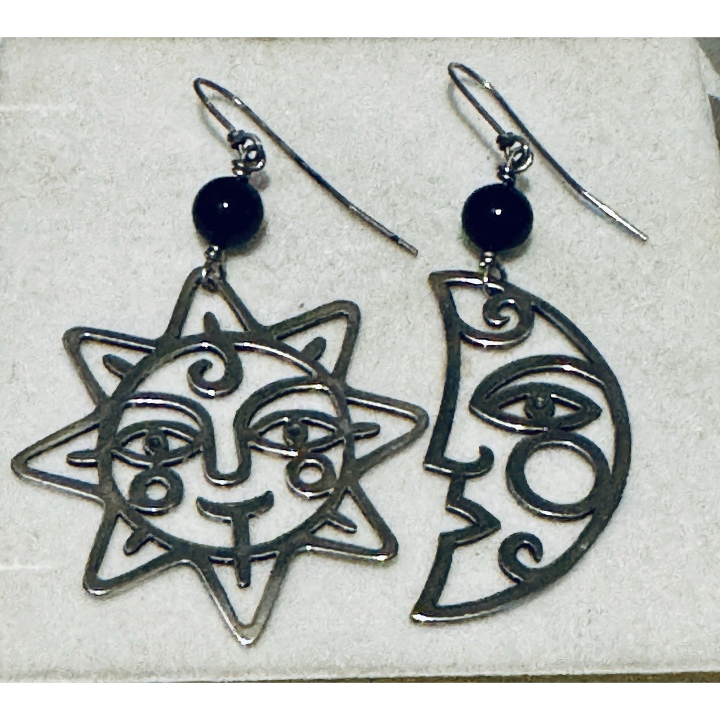 Retired RARE James Avery Sterling Celestial Sun & Moon Earrings Black Onyx 2.75”