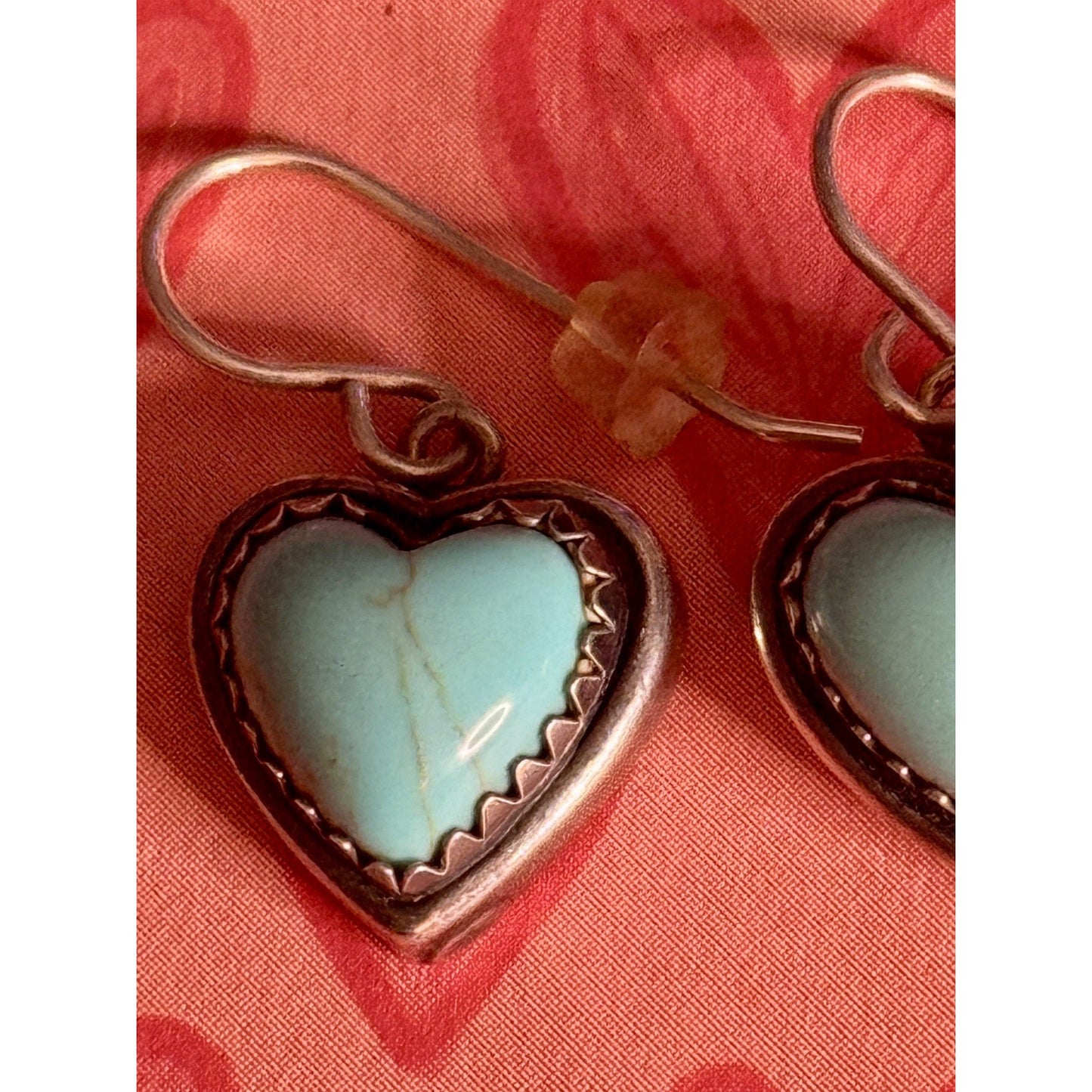 Vintage Sterling Silver 925 Turquoise Heart Dangle Earrings Artisan Southwest 5g