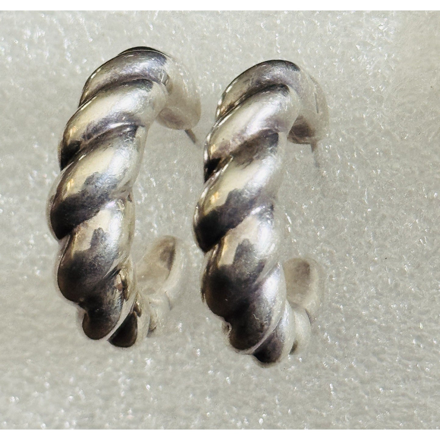 Vintage Sterling Silver 925 Ribbed Fluted Half Hoop Twisted Chunky Earrings