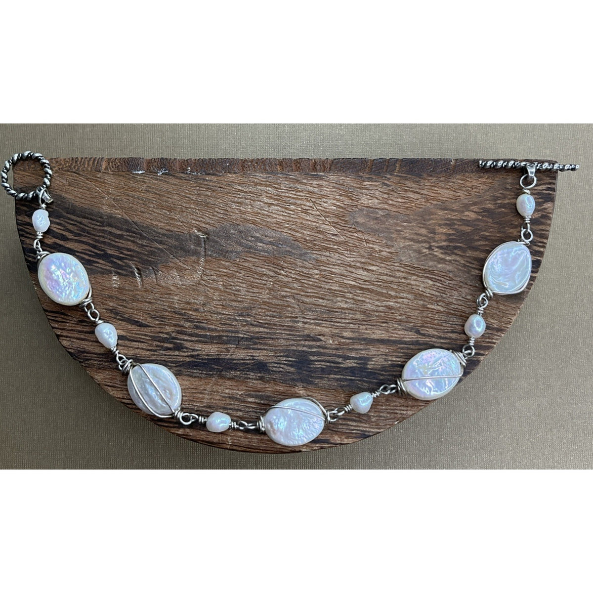 Sterling Silver Freshwater Coin Pearl Bracelet Baroque Pearls Toggle 7.5