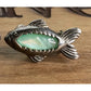 Vintage Sterling Silver Fish Coastal Clip On Earrings Aqua Green Gemstones 10g