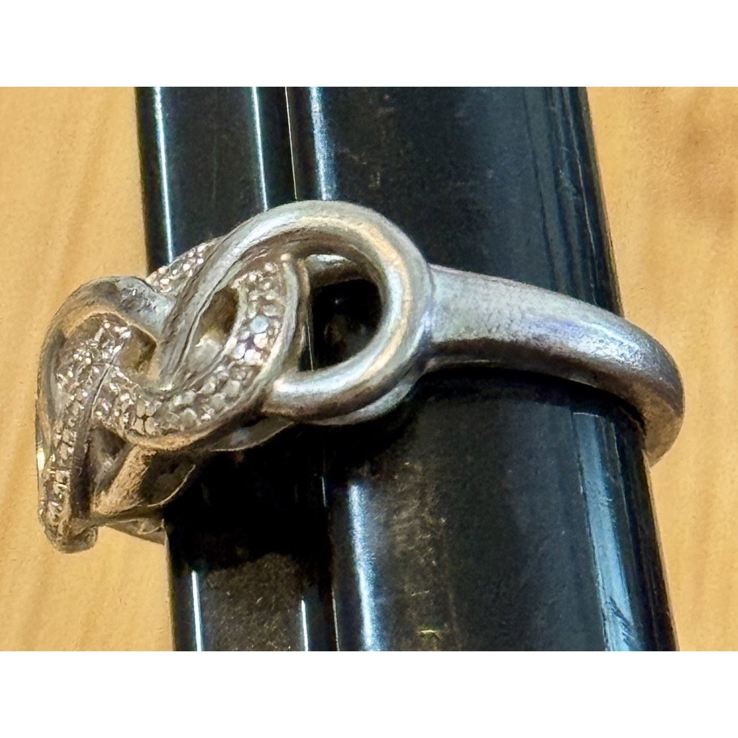 Vintage Pave Diamond Accent Sterling Silver Infinity Lovers Knot Ring Size 7