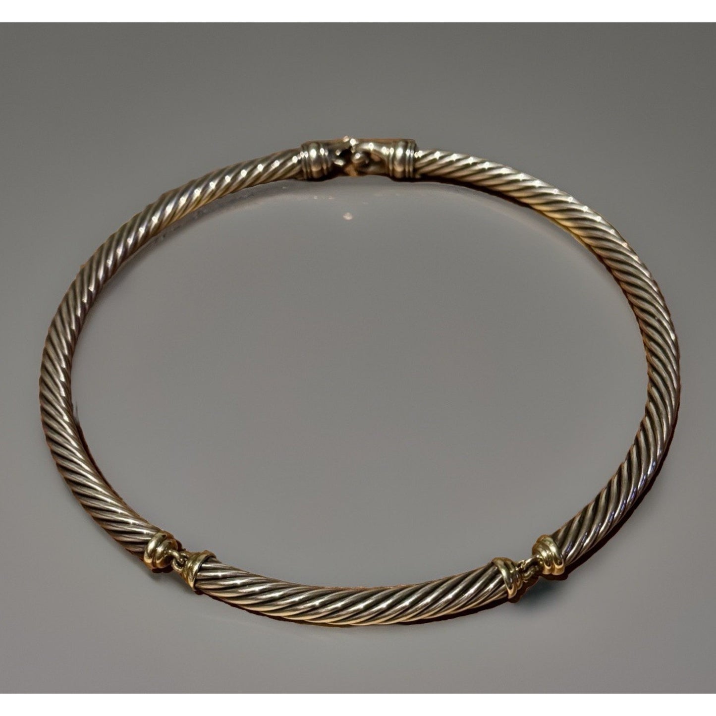 David Yurman Sterling Silver & 14k Gold Classic 7mm Cable Choker Necklace 15.5"