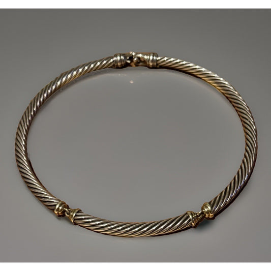 David Yurman Sterling Silver & 14k Gold Classic 7mm Cable Choker Necklace 15.5"