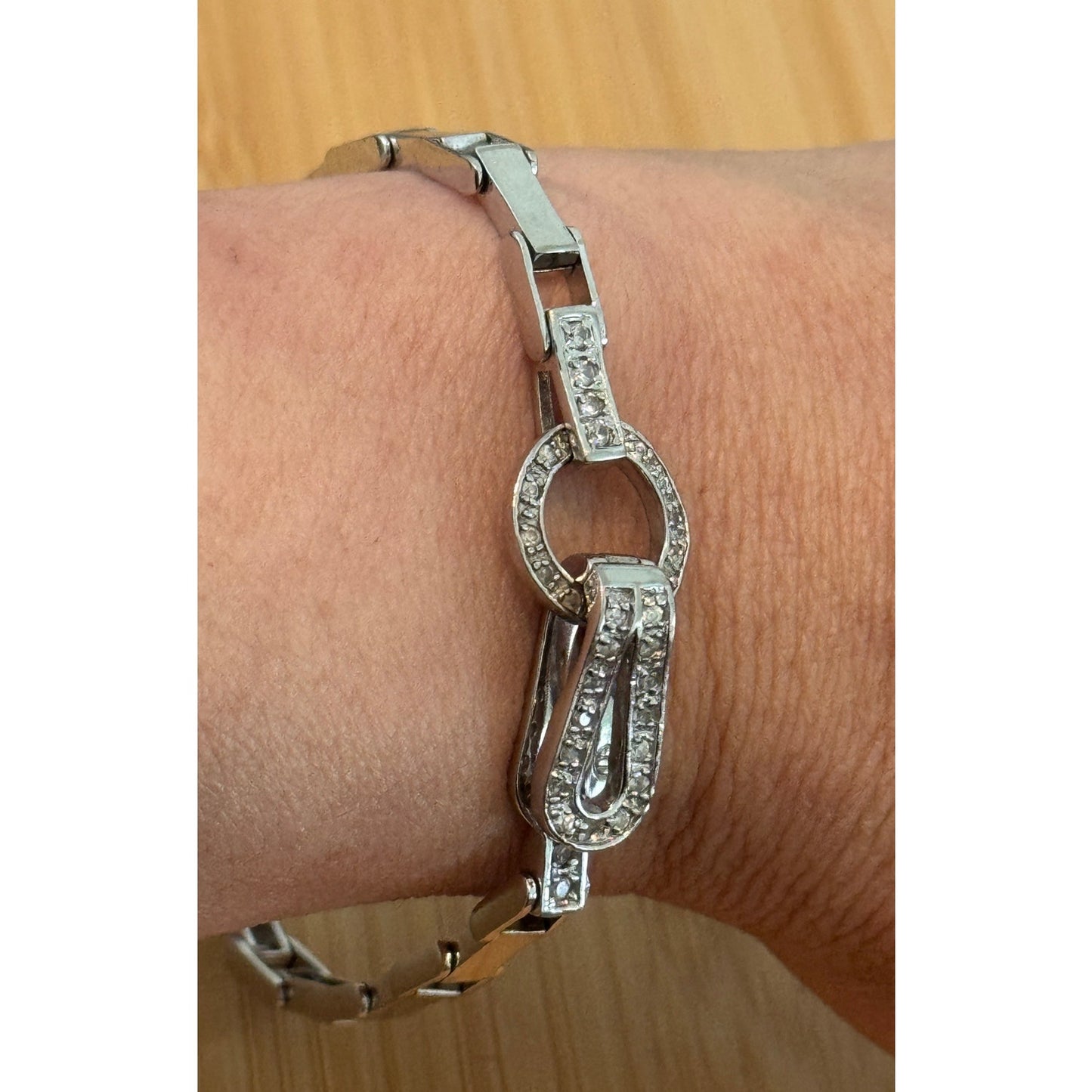 925 Sterling Silver Moissanite Link Bracelet 7.75” Pave Teardrop Circle 17g
