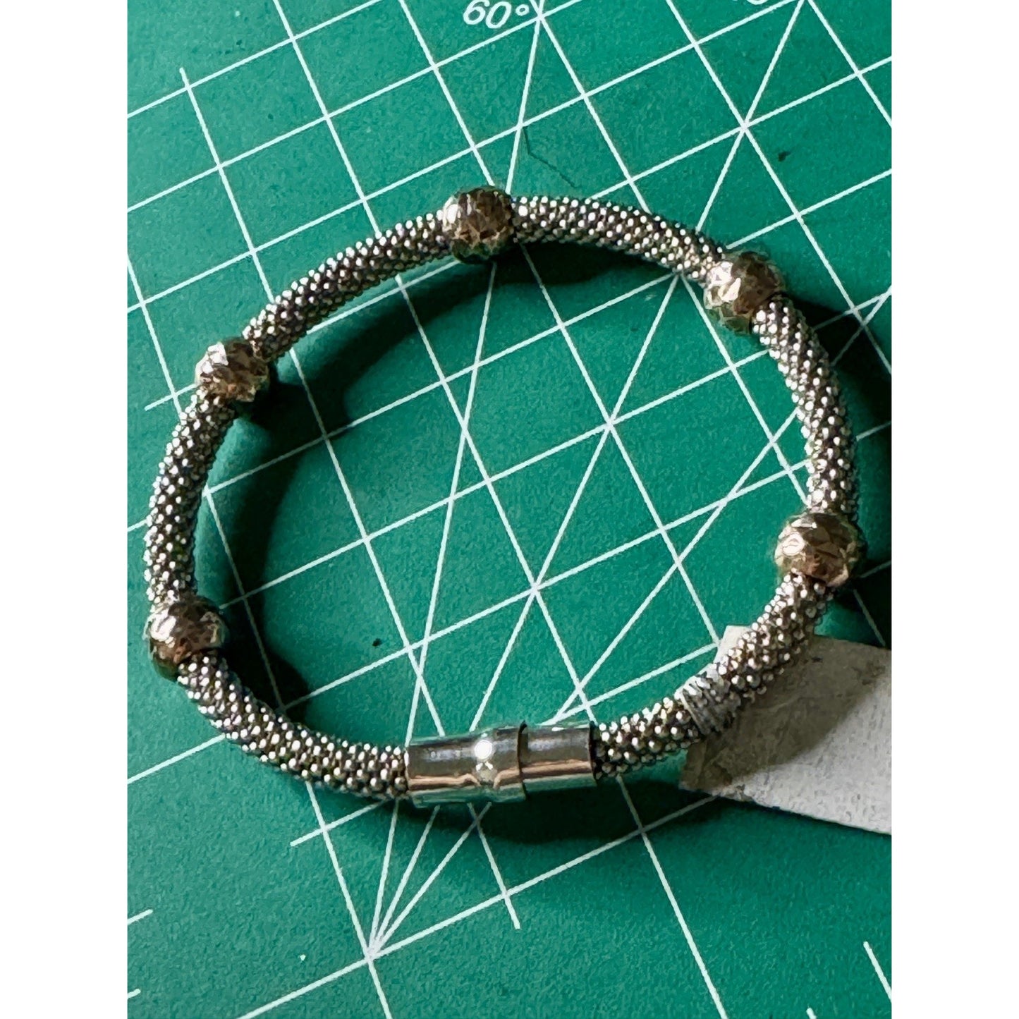 Brand New Italian Sterling Silver Mesh Bracelet w/ Bronze Faceted Beads SS Italy