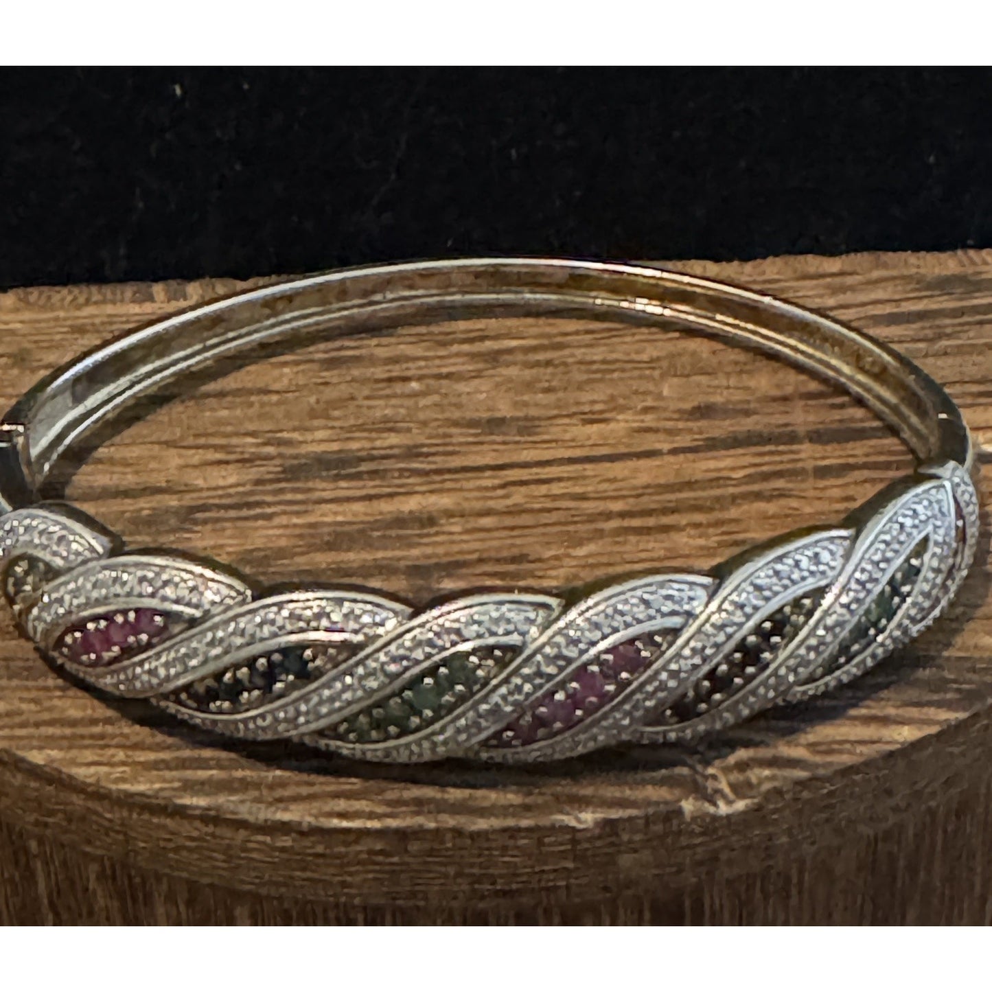 Sterling Creations 925 Silver Hinged Bangle Bracelet Rubies Emeralds Sapphires