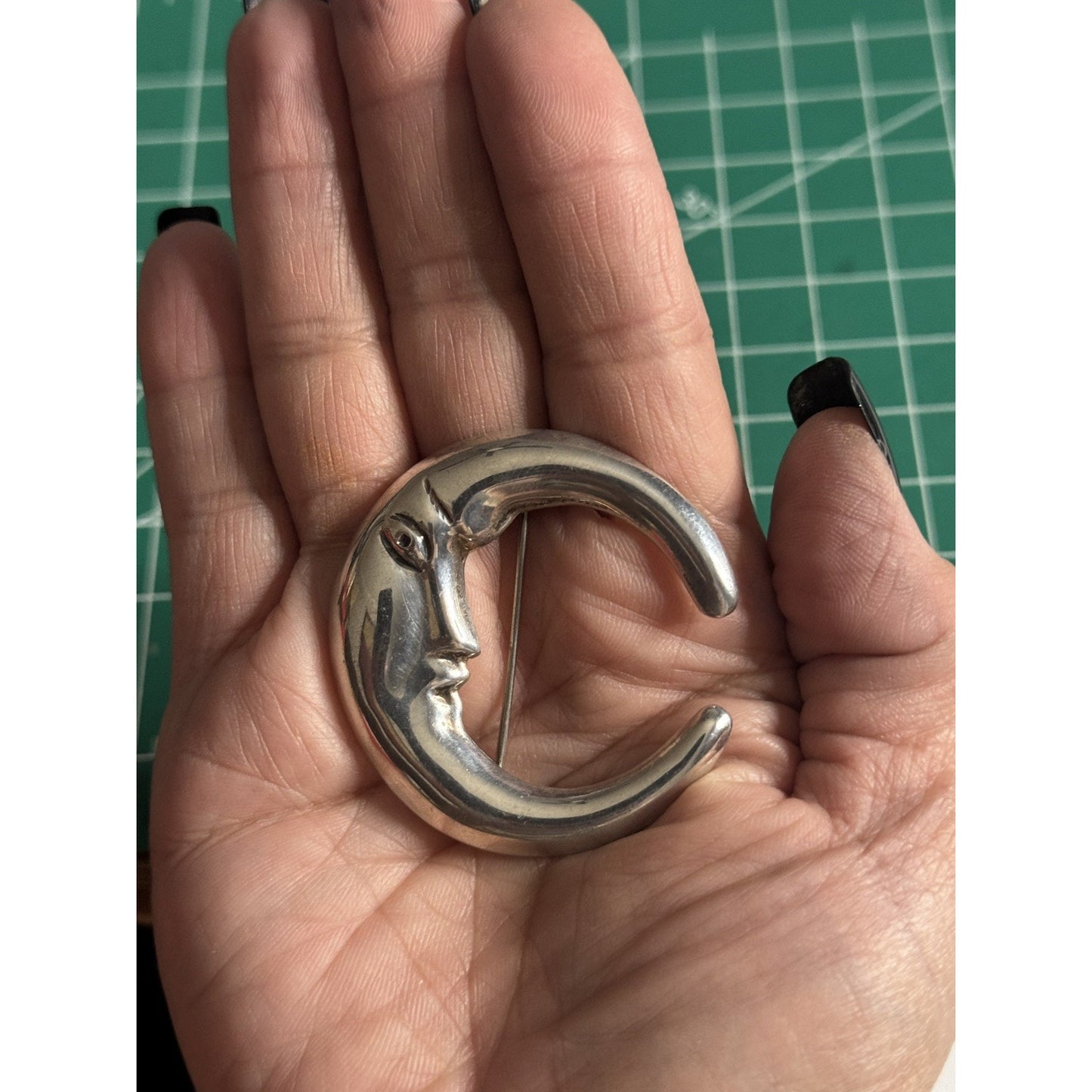 Vintage Taxco Sterling Silver Moon Face Celestial Brooch Pin Signed FUE TV41 14g