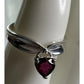 Vintage Avon Sterling Silver Garnet Red Heart Gemstone Dangle Ring Size 8.5