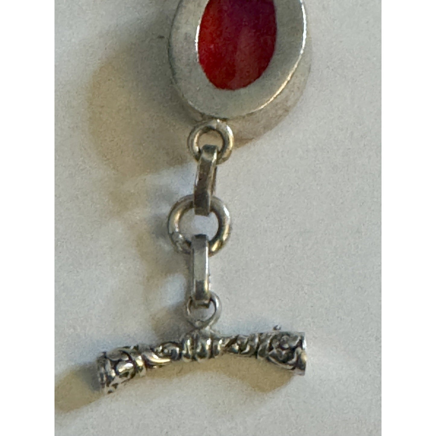 Sterling Silver 925 Orange Red Faceted Quartz Bracelet 30.5g Adjustable Toggle