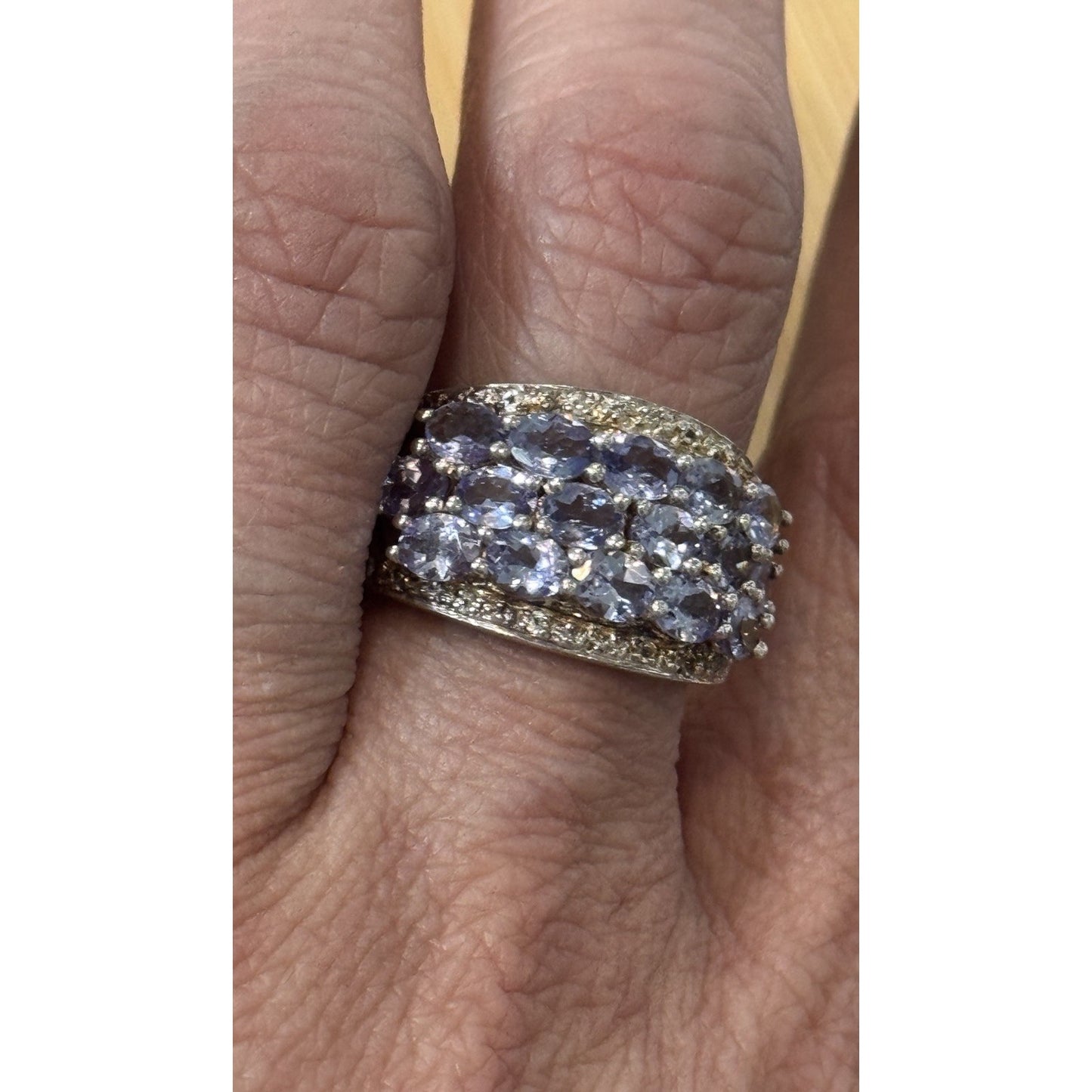Vintage Tanzanite Cluster 925 Sterling Silver Ring Statement Band Size 7.5