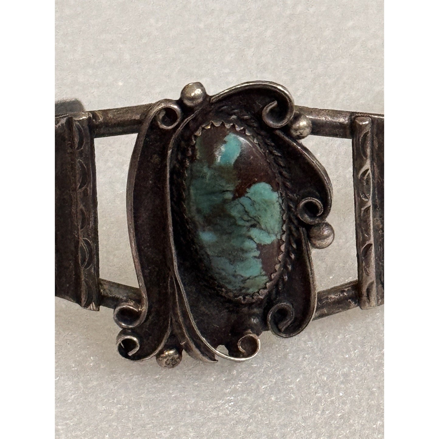 Vintage Navajo Sterling Royston Turquoise Cuff Bracelet Signed Artist KM 70s-80s