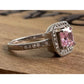 Sterling Silver Pink Stone Halo Ring Size 6 Princess Cut Engagement Style 925
