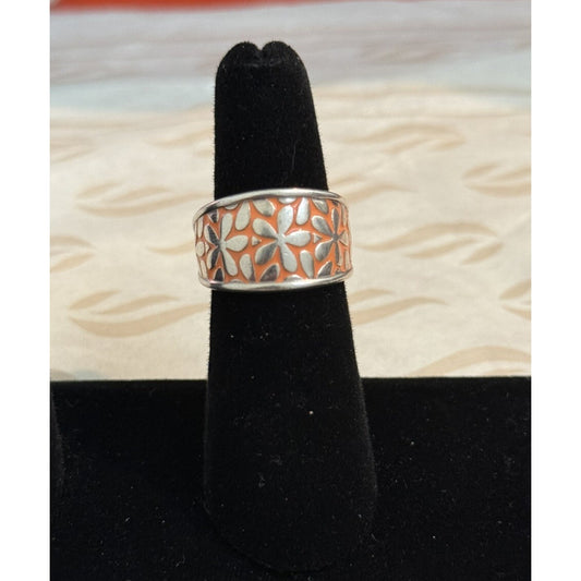 James Avery Retired Silver Spring Orange Blossom Enamel Ring Size 7 Pre-Owned