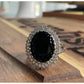 Sterling Silver Black Onyx Ring Size 9 Large Oval Halo CZ Statement Ring 925
