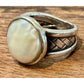 Vintage CFJ Thai Mother of Pearl 925 Sterling Silver Statement Ring Size 6.5
