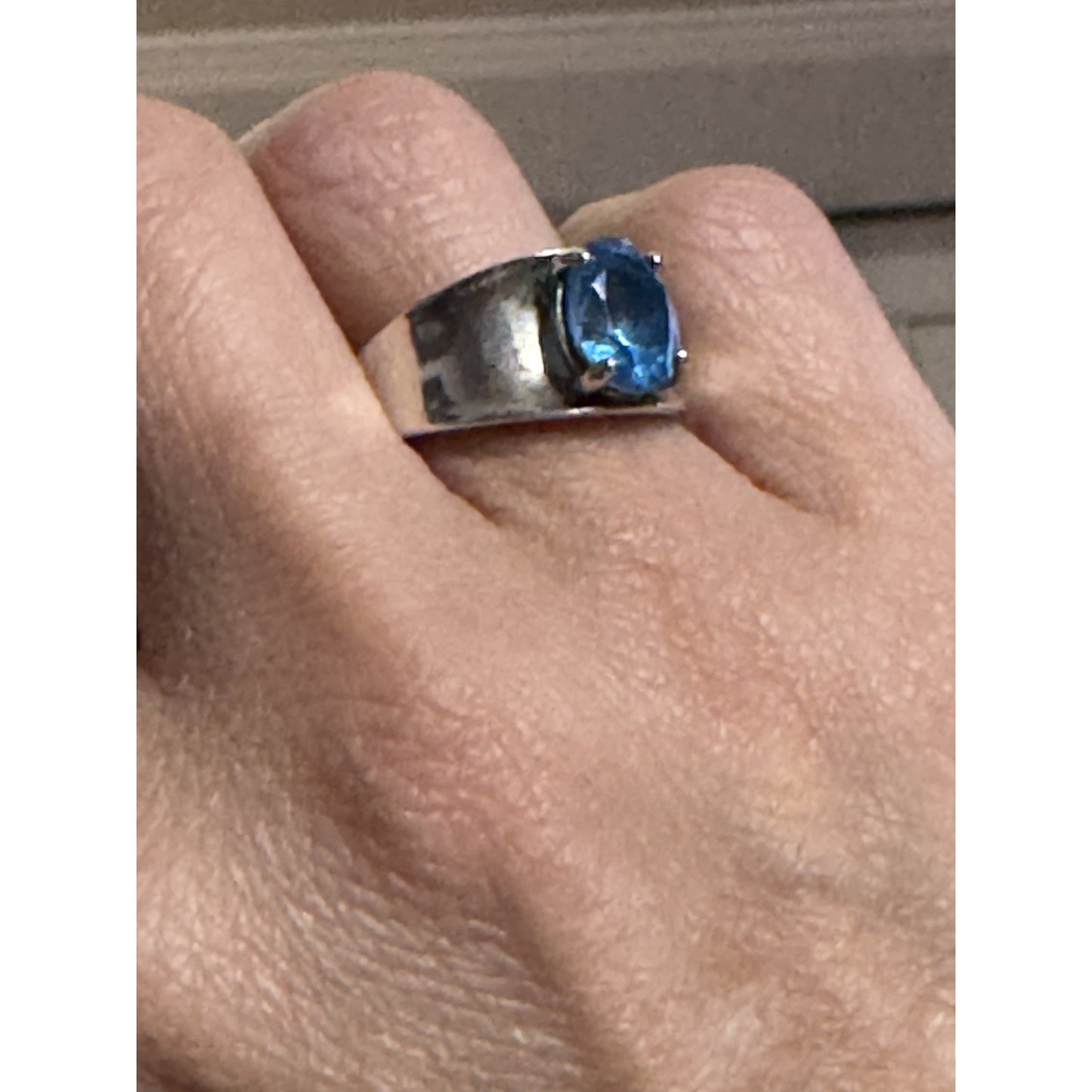 Vintage PD Sterling Silver 7.1 g Swiss Blue Topaz Ring Size 7.5 Wide Band