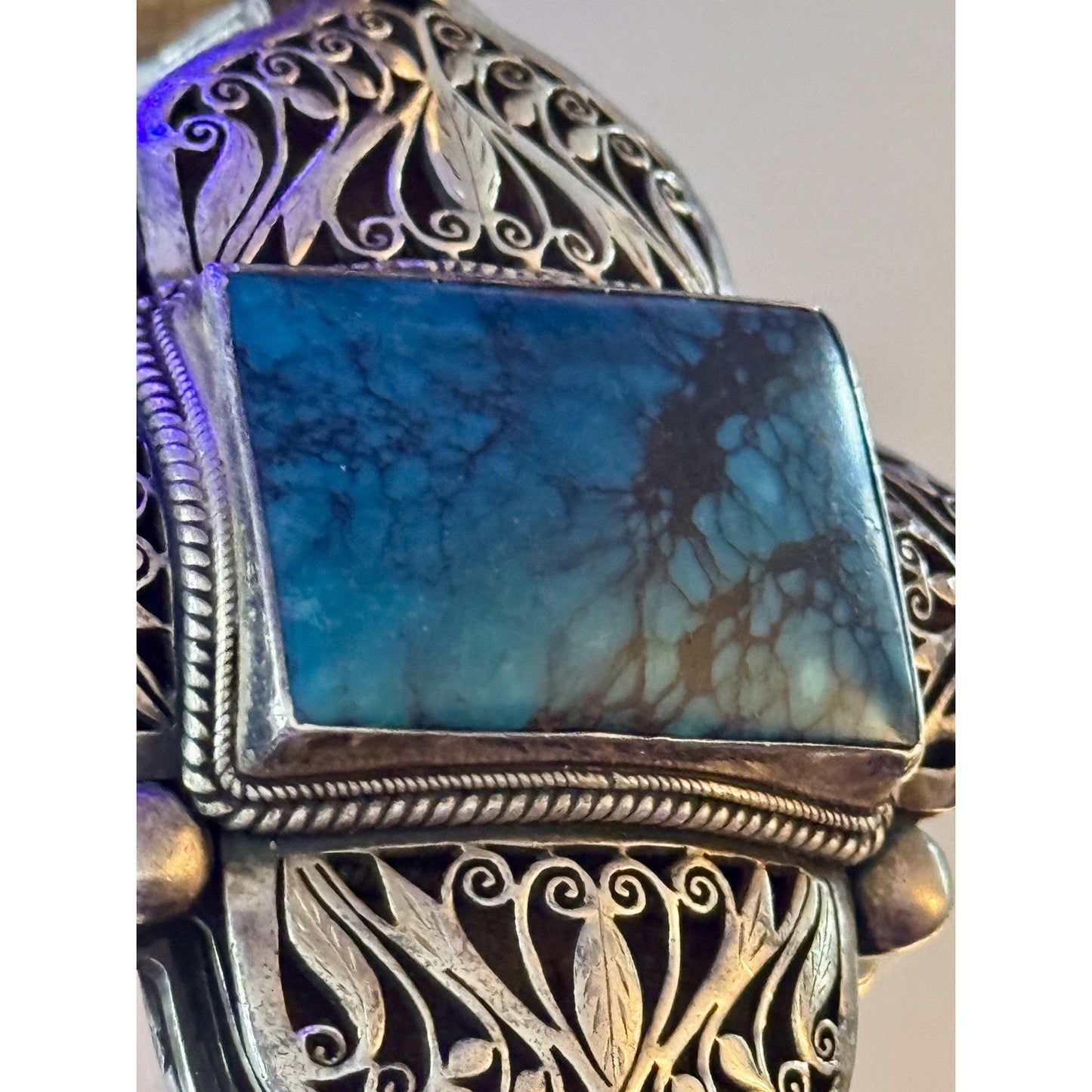 Vintage Sterling Silver Spiderweb Turquoise Cross Pendant 47g Southwestern 3.5”