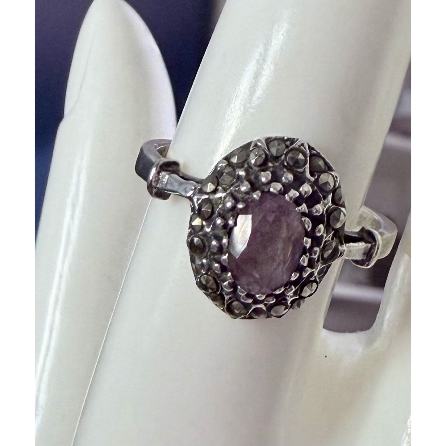 Vintage Sterling Silver Purple Amythest Art Deco Ring Size 9.5