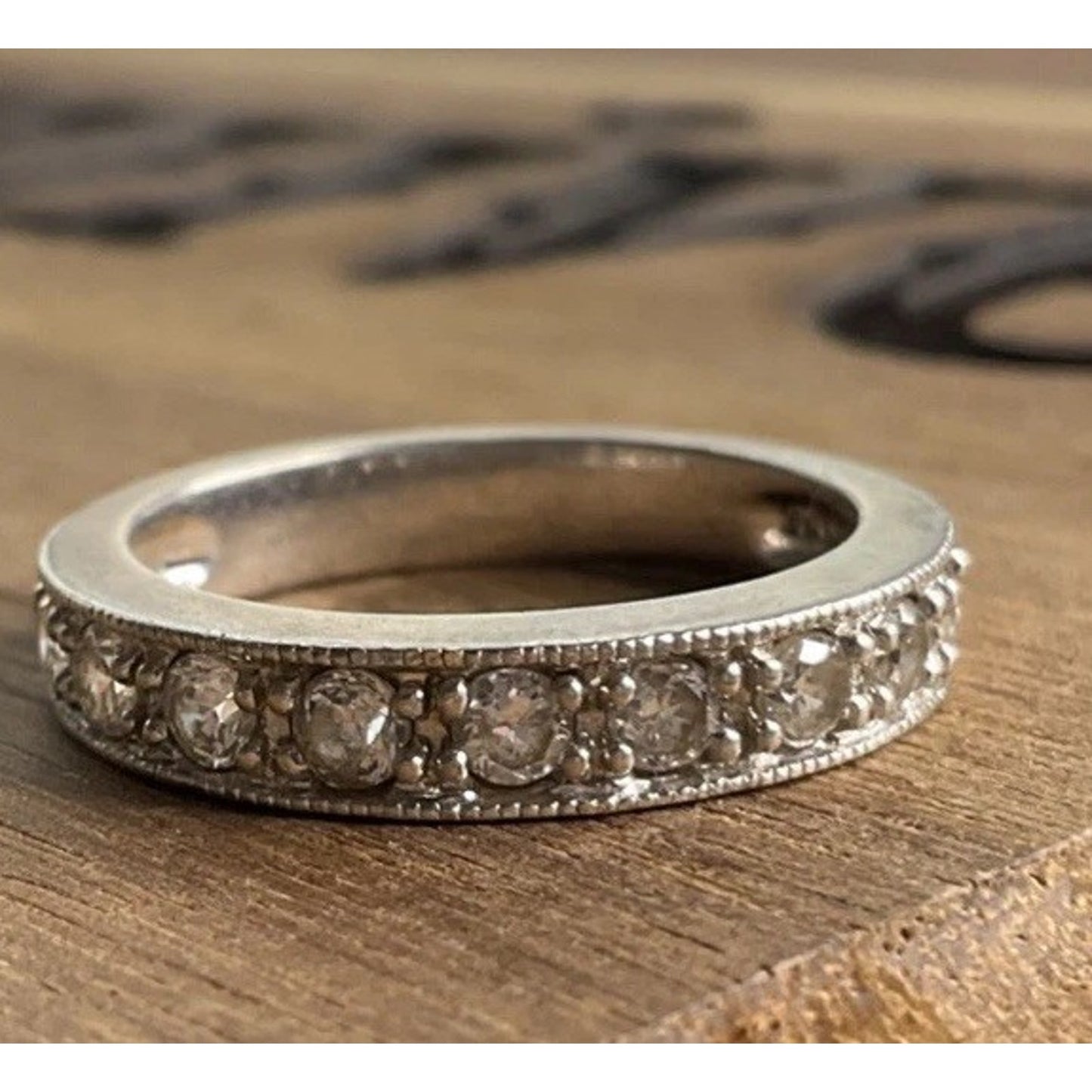 Sterling Silver CZ Eternity Band Ring Size 7.5 Milgrain Wedding Stack 925
