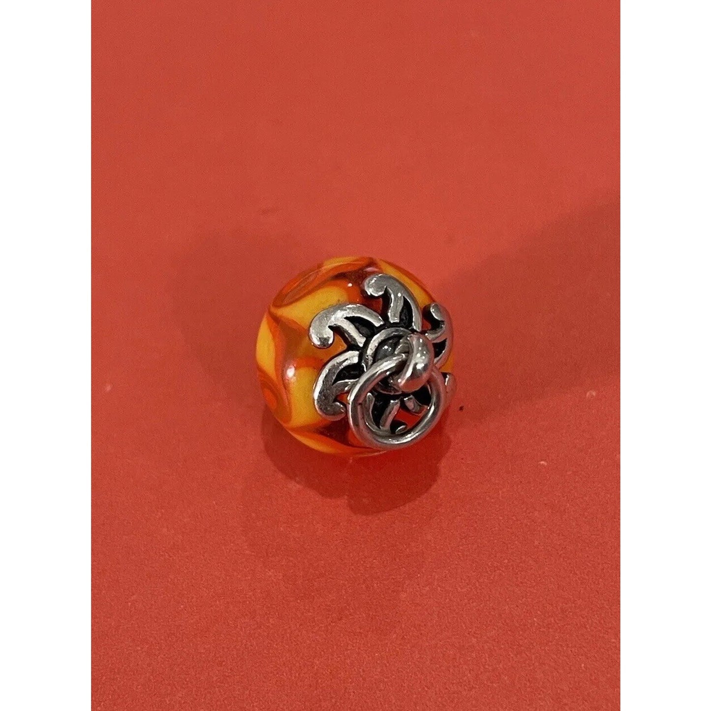 James Avery Retired Orange Summer Sun Finial Glass Art Bead Charm Pre-Owned