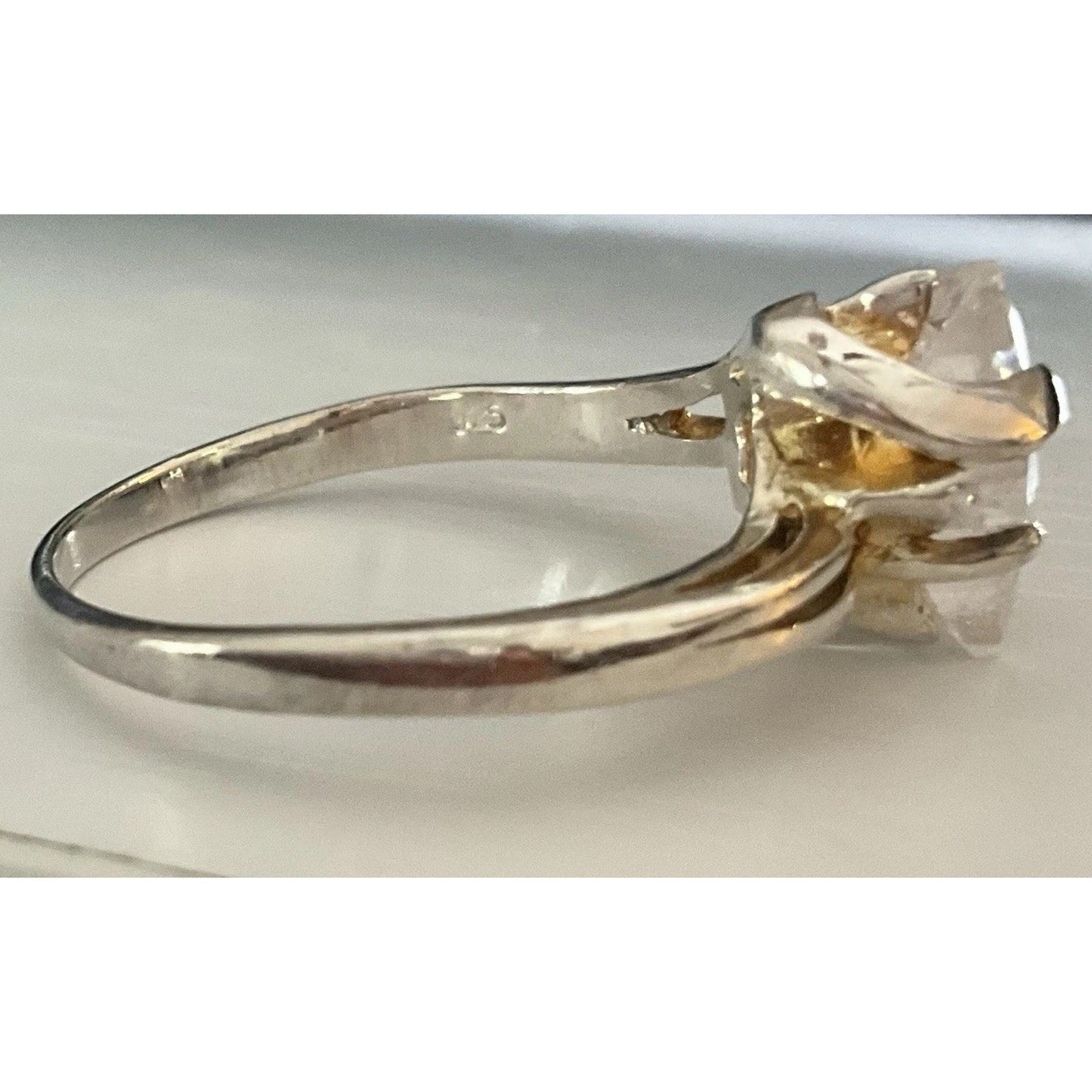 SETA Sterling Silver Star Ring 925 Clear CZ Star Statement Ring Size 8