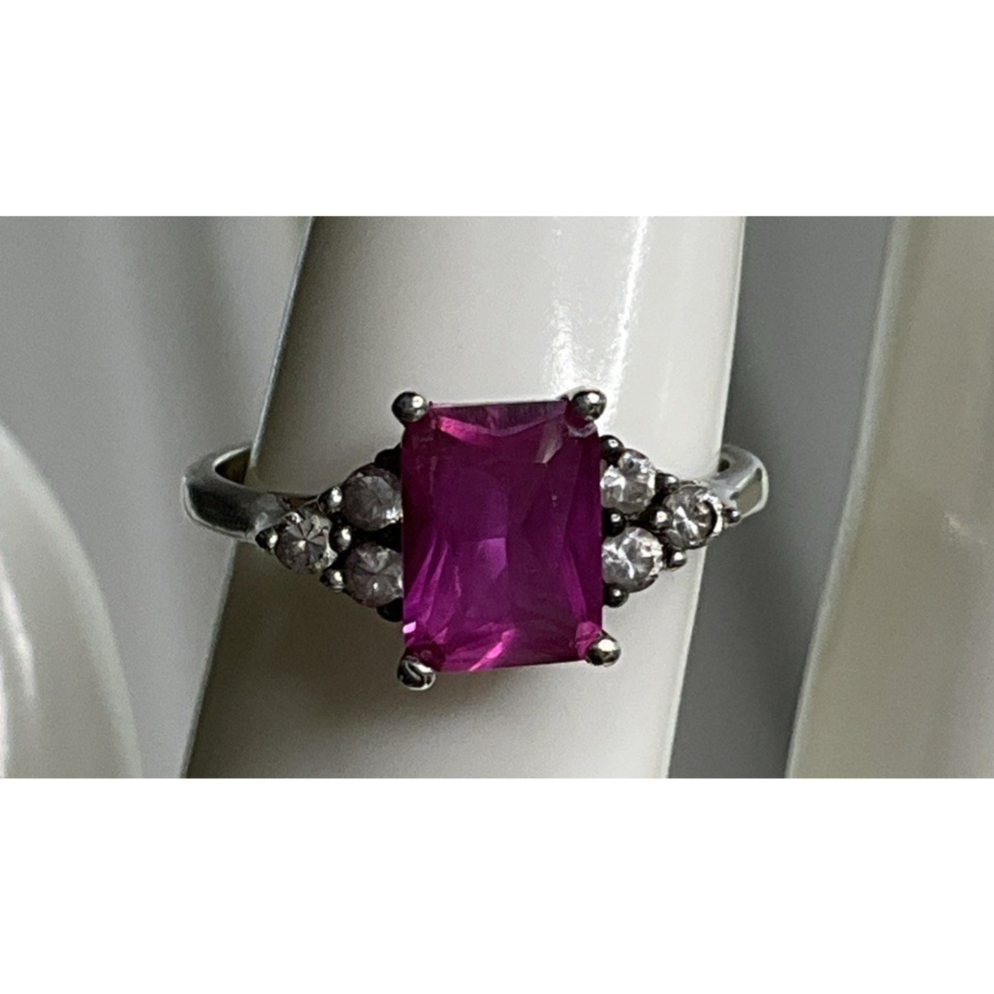 Vintage Sterling Silver Pink Sapphire Cocktail Ring Size 7 NY