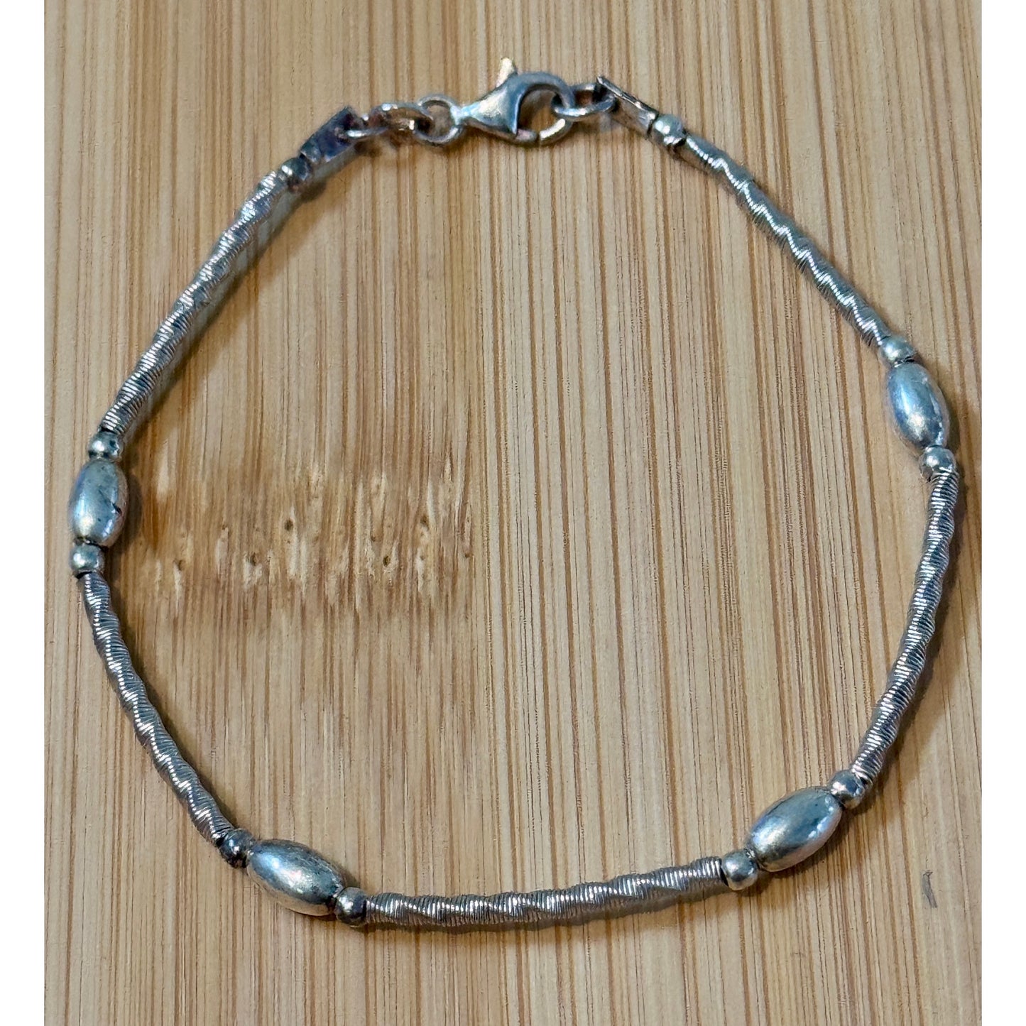 Vintage Italy Sterling Silver Oval Beaded Textured Station Dainty Bracelet 7”