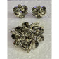 Vintage Weiss Smoky Gray Rhinestone Brooch & Earrings Demi Parure Mid Century