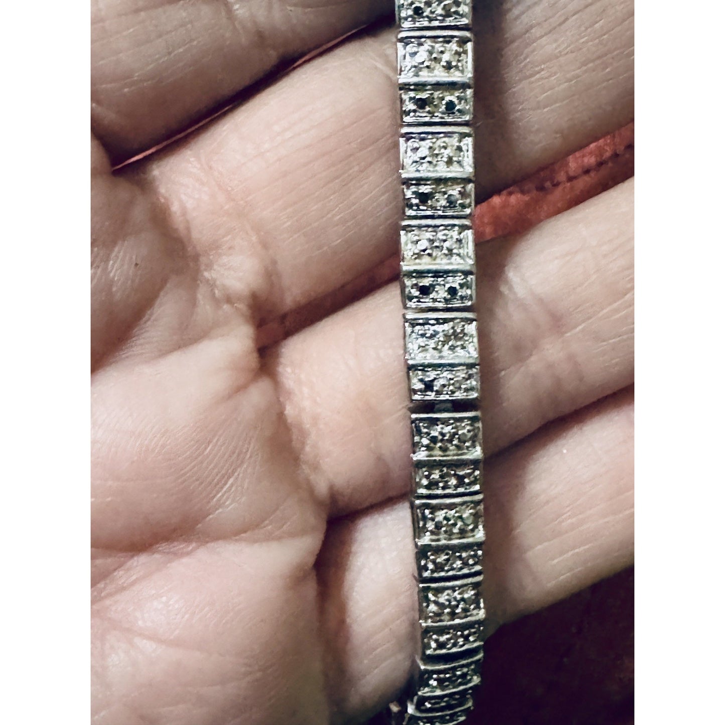 Vintage Sterling Silver Articulated Illusion Tennis Linked Bracelet 15g Signed