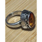 Vintage Artisan Sterling Silver Honey Amber Cabochon Statement Ring Sz 7 80-90s